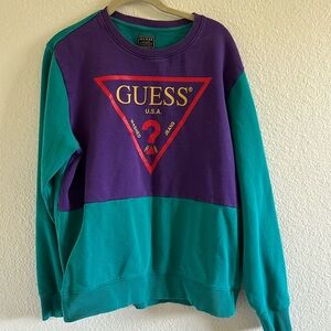 Guess purple teal color block sweater size large